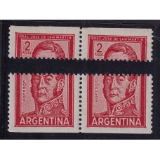ARGENTINA 1959 GJ 1132 PAREJA DE ESTAMPILLAS CON VARIEDAD DENTADO EN EL CENTRO RARA, NUEVAS MINT